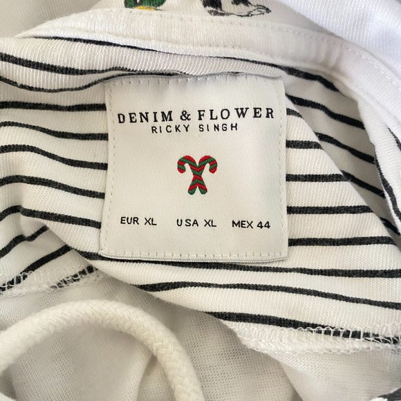 Denim and Flower Unisex Christmas Pup Long Sleeve T-shirt Hoody Size XL "EUC" - Picture 11 of 11